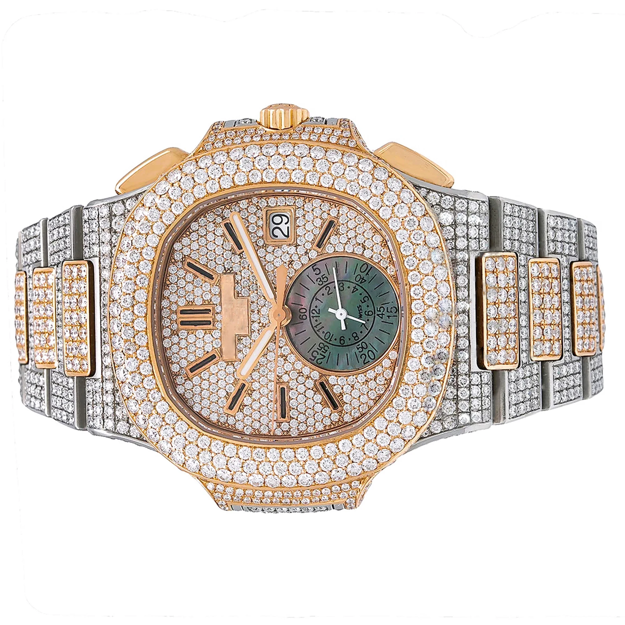 Hip Hop Diamond Watch Luxury Roman Dial Moissanite Stainless Steel Watch Iced Out In VVS Clarity