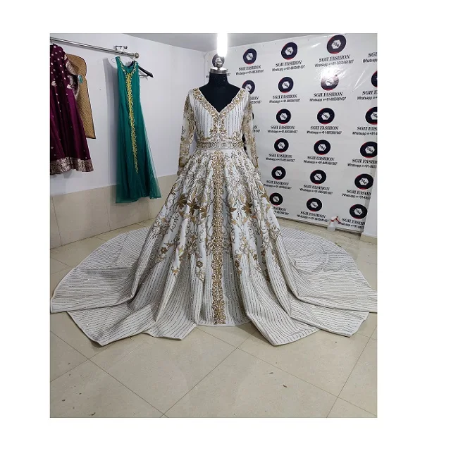 NEWLY DESIGN of BEAUTIFUL CAFTAN DRESS EMBROIDERY of DABKA, CORA ,CRYSTAL GLASS BEADS,SEQUENCE,RHINESTONE