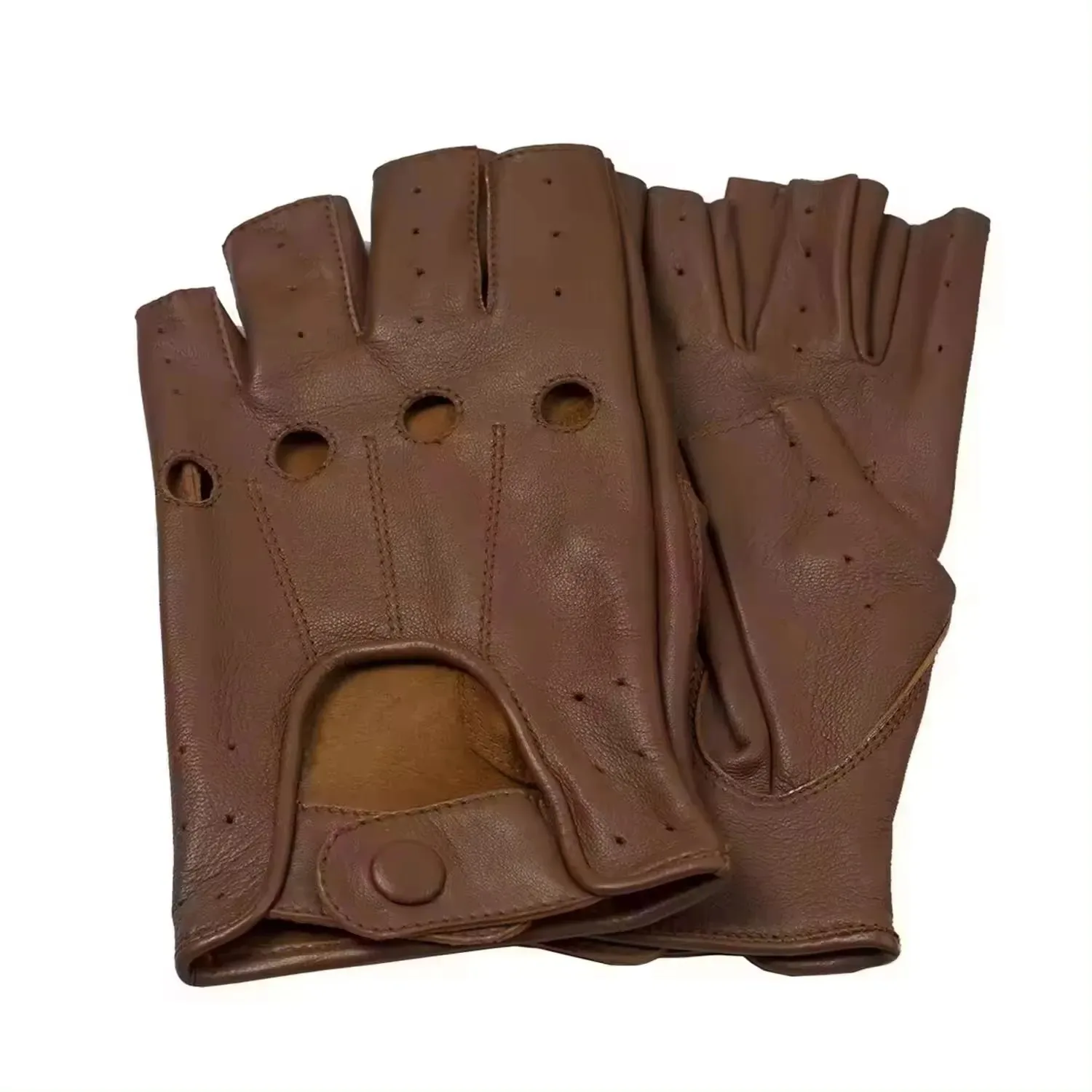 Unisex Half Finger Driving Gloves Genuine Cowhide Smooth Leather Breathable and Comfortable Premium Driving Gloves