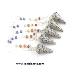 wholesale natural agate gemstone Dalmation Jasper Gemstone Pendulums With Chakra Chain dowsing pendulum for sale