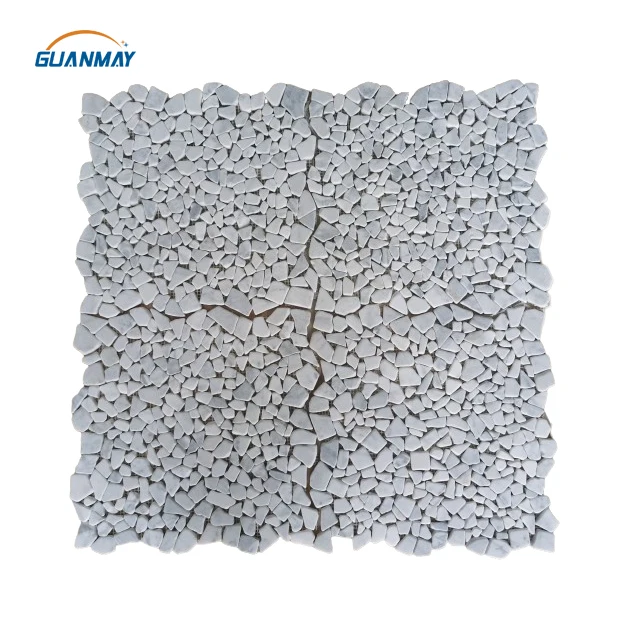 Tumbled Irregular Pebble Carrara White Marble Mosaic Tile For Wall Bathroom Swimming Pool