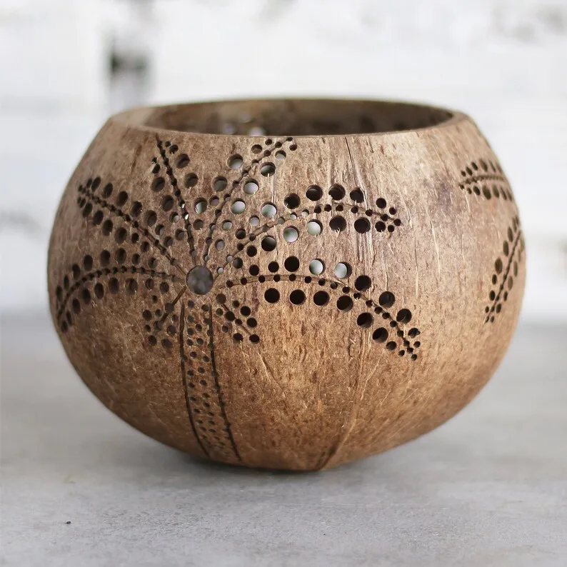 Carved Coconut Bowl Carving Cocobowl Coconut Shell Candle Holder Dinnerwares Kitchenwares Natural Home Decor