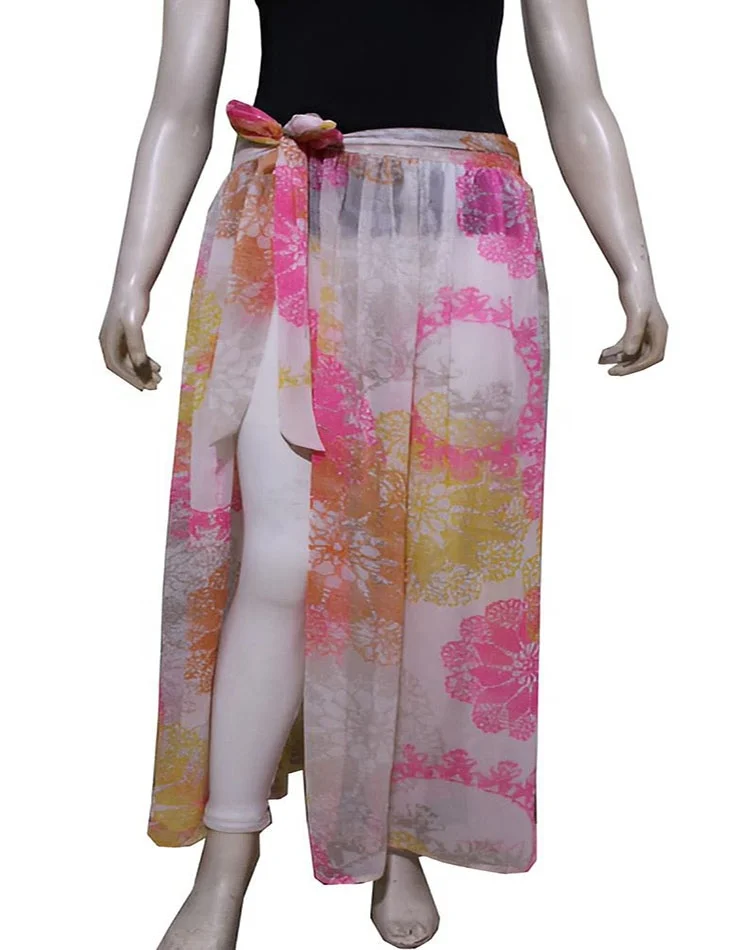 Customized printed chiffon women sarong cover ups swimwear beachwear pareo side slit long skirt summer swimwear products wrap