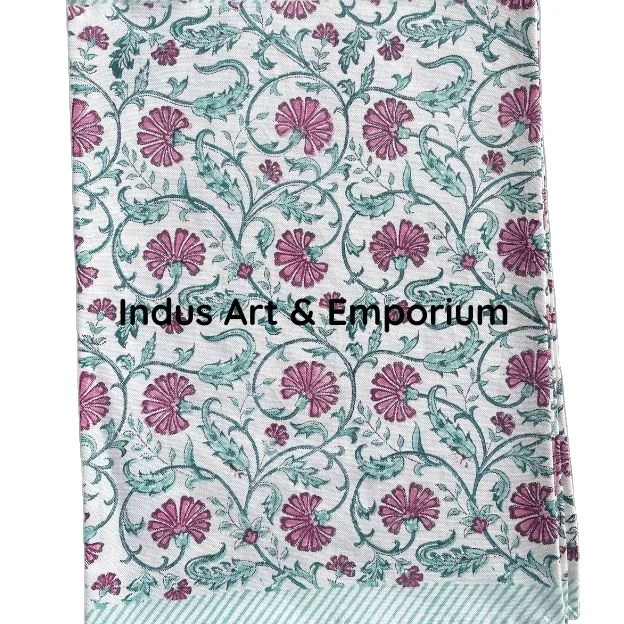 Floral Hand Block Print Indian Cotton Floral Table Mats & Napkin Set of 6 Napkins & 6 Mats