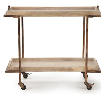 Hot Selling Latest Design Solid Mango Wooden Bar Cart with Good Quality Wheels Movable Bar Cart for Bar, Restaurant and Hotel
