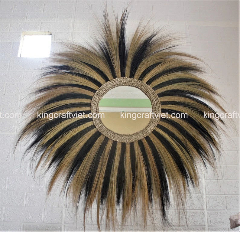 Minimalist Decorative Seagrass Rattan Wicker Wholesale Mirror Wall Hanging Round Antique For Bedroom Living Room in Vietnam