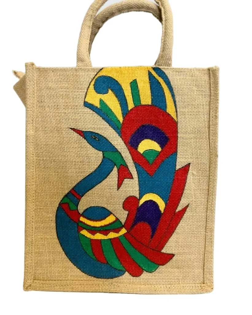 14 X 18 X 9-Reusable Printed Jute Tote Bag with Zipper and Cotton Webbing Handle Custom Logo and Style for Shopping