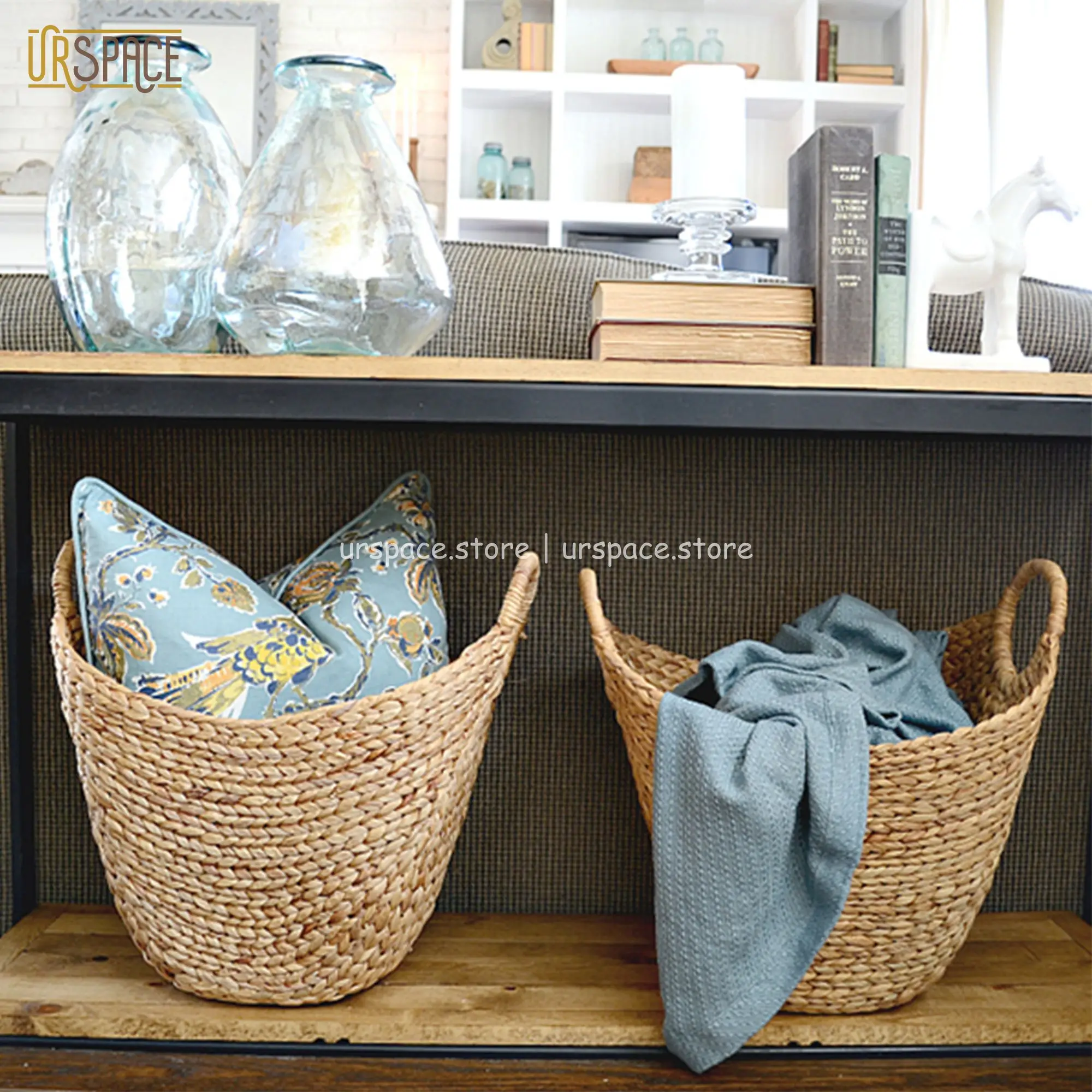 Usage functional quality high eco wicker laundry baskets Unframed Curved Hand-woven Water Hyacinth Storage Basket from Vietnam