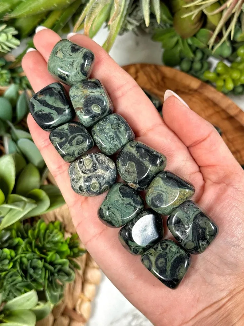 Factory Price Natural Green Kambaba Jasper Tumbled Stone Polished Healing Crystal Tumbles Reiki Charged Metaphysical Stone
