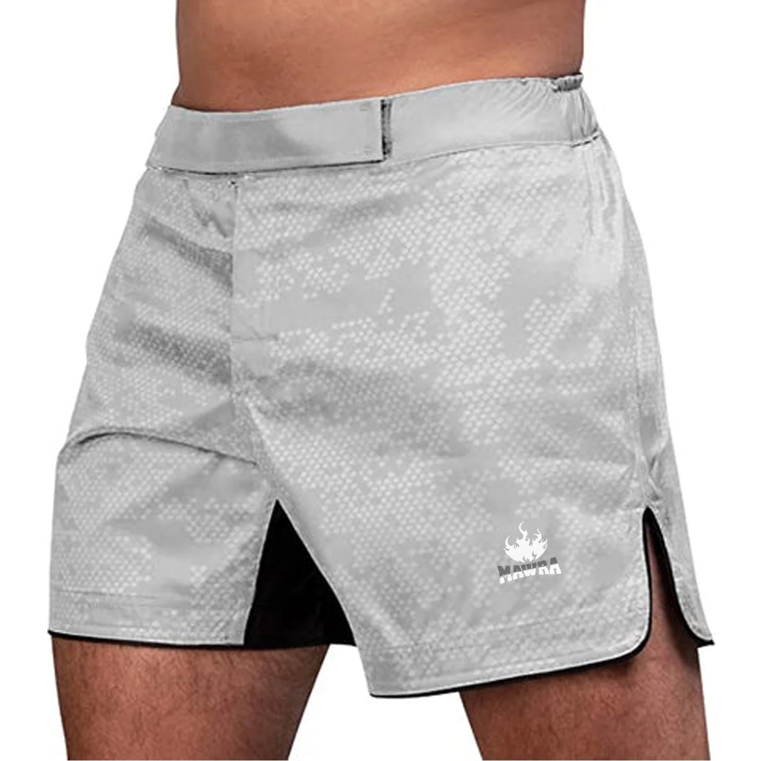 Wholesale Custom Printed 4-Way Stretch MMA Shorts in Polyester elastic Waist Band Fight Shorts Curve Slit Gym Wears Shorts