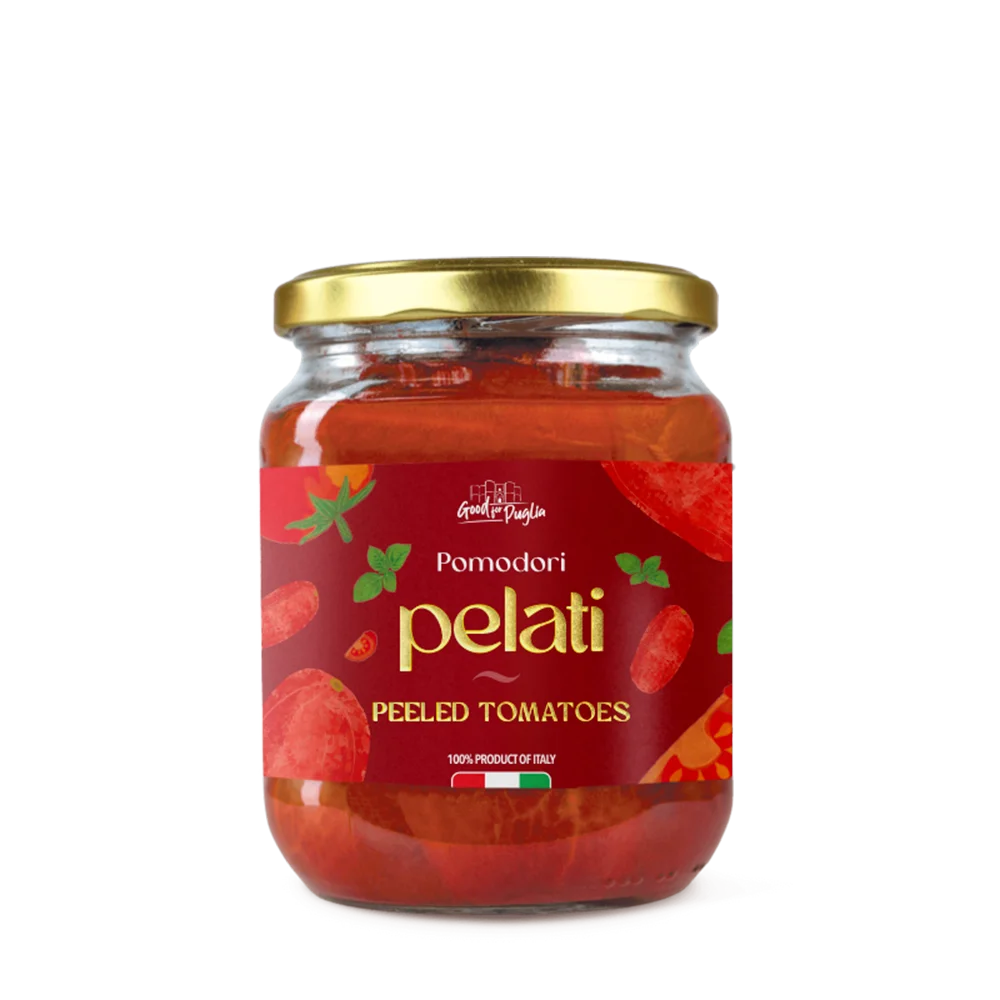 Premium Italian Peeled Tomato, 550g Glass Jar ideal for Import or Retail