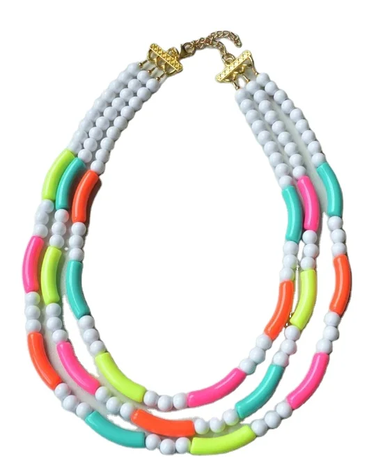 Neon White Acrylic Bead Multi Color Lucite Statement Necklace high quality resin modern pendant stand for luxury Indian Jewelry