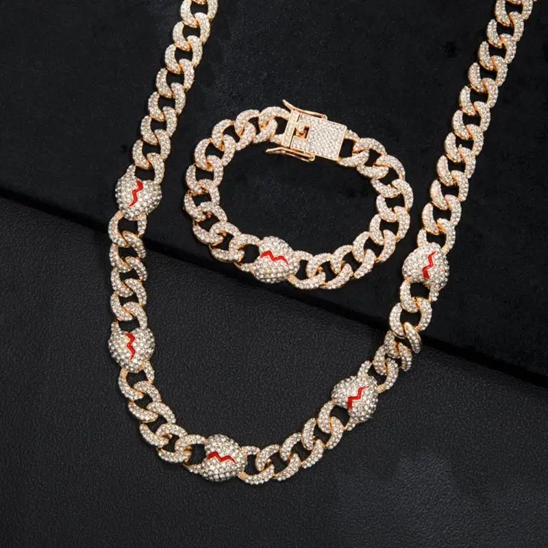 Fashion Luxury Hip Hop Jewelry Custom 14K Solid Yellow Gold Lab Grown Diamond Broken Heart Heavy Cuban Link Chain Men Necklace