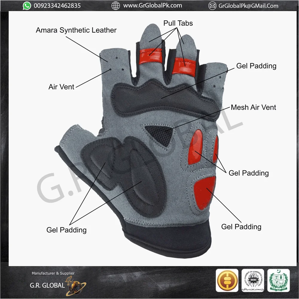 Short Finger Cycling Gloves Black Red Grey Body Building Workout Hand Protection Gym Exercise Weight Lifting  Pair MOQ 20