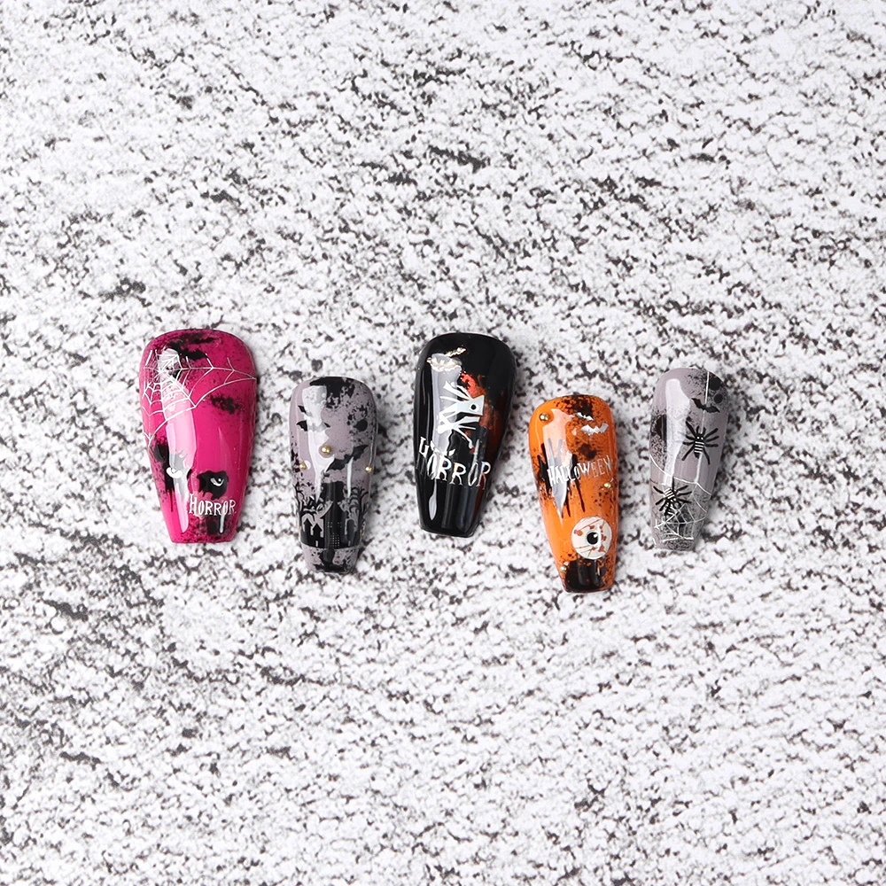 ShineB REMEMBER HALLOWEEN #45892 High Quality Professional Nail Decoration Art stickers with Pumpkin witch hat broom candy