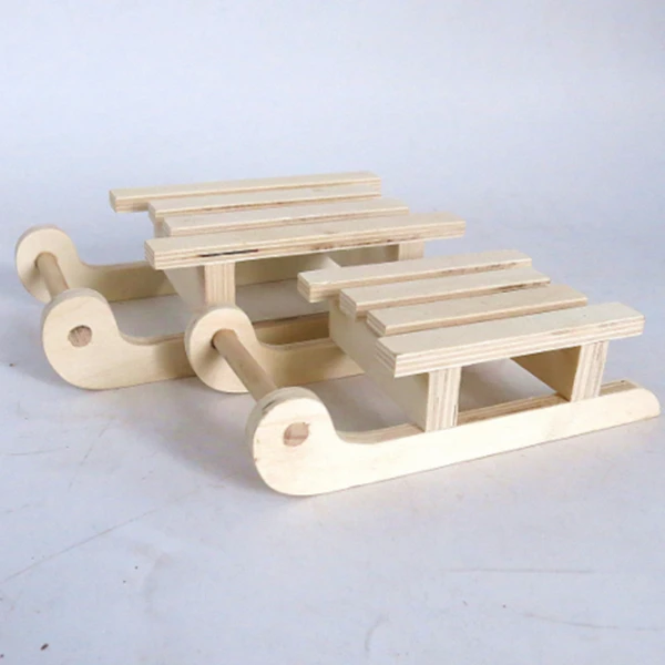 Wooden Mini Sled Ornaments Tabletop Wood Sleigh Display Stand Base Sleigh Decoration Candle Holder Sledge Christmas Winter Decor