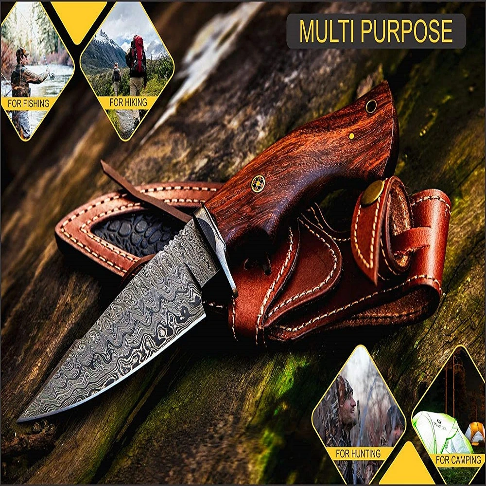 Customised Size Premium Quality Handmade Damascus Steel Blade Hunting Knife Comfortable hand Grip Skinner knife Outdoor Camping