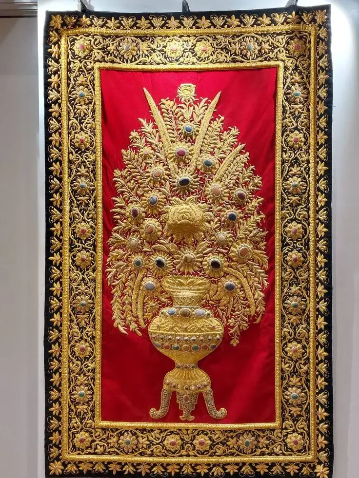 100% Original Handmade Zardozi Royal Jewel Carpet and Wall Hanging