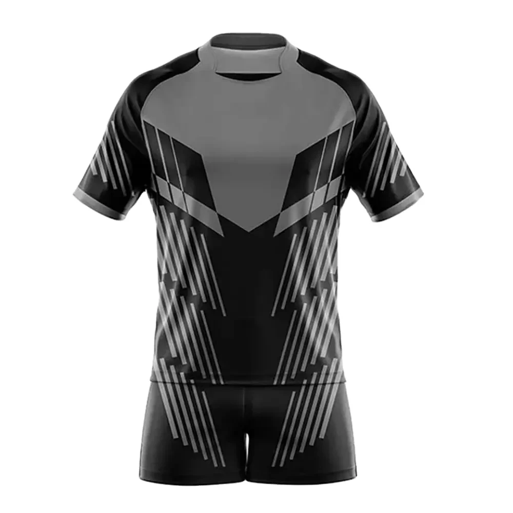 Black Gray Hot Sale Thick Sublimated Latest Design High Quality Custom Rugby Shirt With Shorts Uniform Set