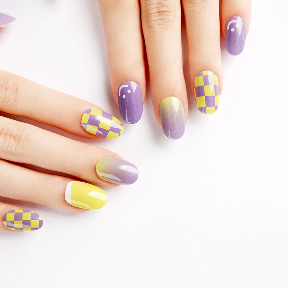 2024 New Korean product Nail sticker wraps semi-cured gel strip OEM gel nail UV happy purple semi uv gel nail stickers