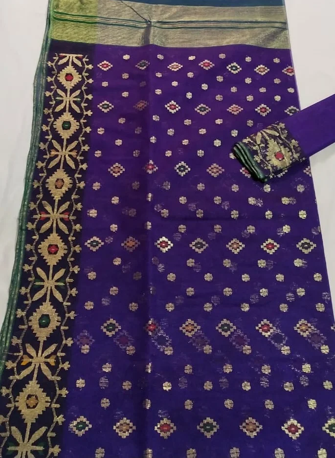 Deshi Dhakai jamdani zamdani Shari for women JAMDANI FABRIC blue RED GREEN Golden sky blue