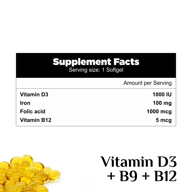 Factory Direct Selling Good Quality Dietary Healthcare Supplement Vitamin D3 + B9 + B12 Softgels at Wholesale Price