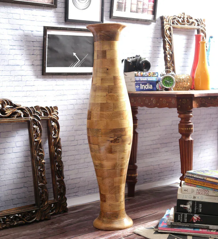Handcrafted Wooden Flower Vase Simple Bamboo Wood Vases For Flower Arrangement And Tabletop Decor