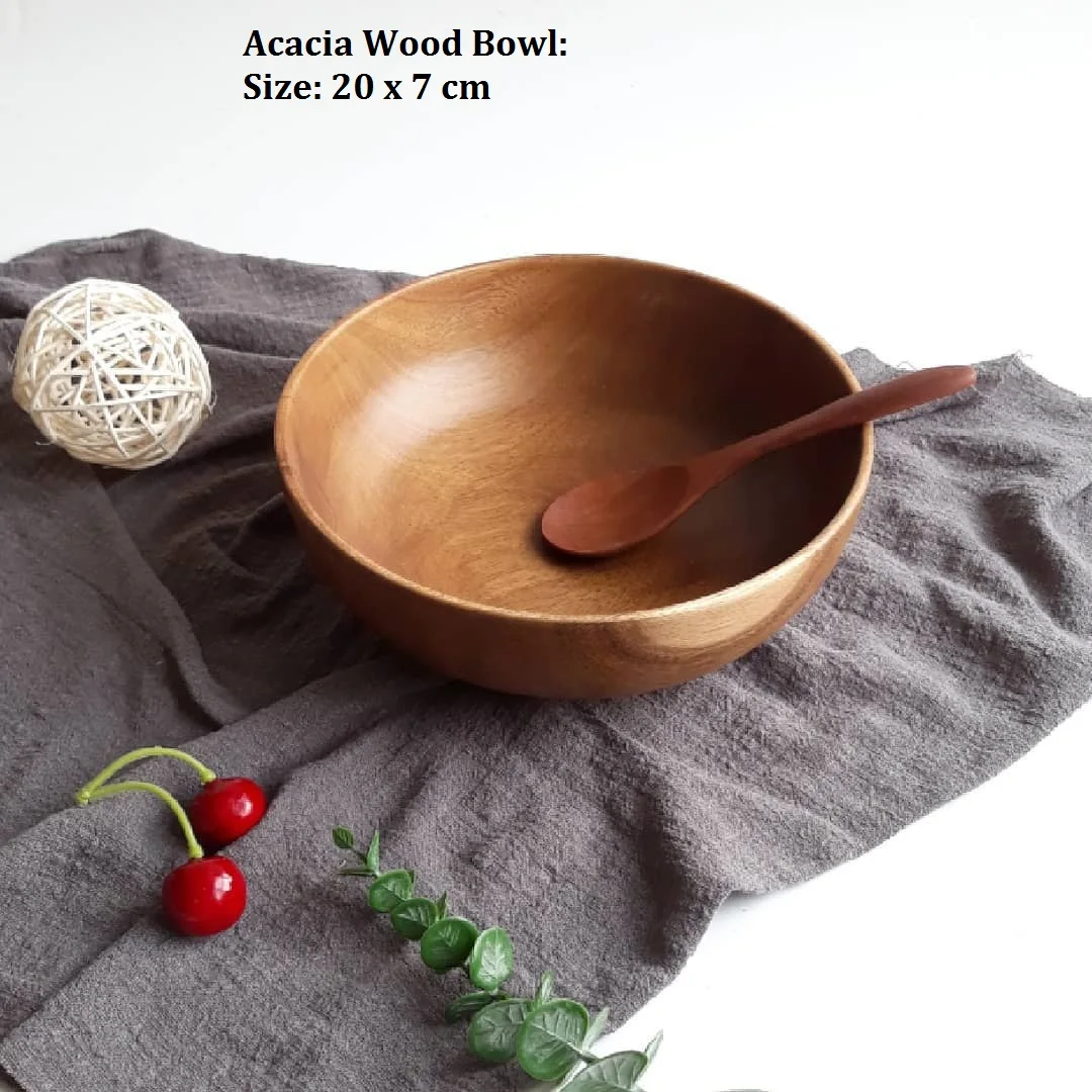 Eco Friendly Salad Bowl Durable Wooden Acacia Wood Customized Size Logo Wholesale High Quality Serving For Soup Food For Kitchen