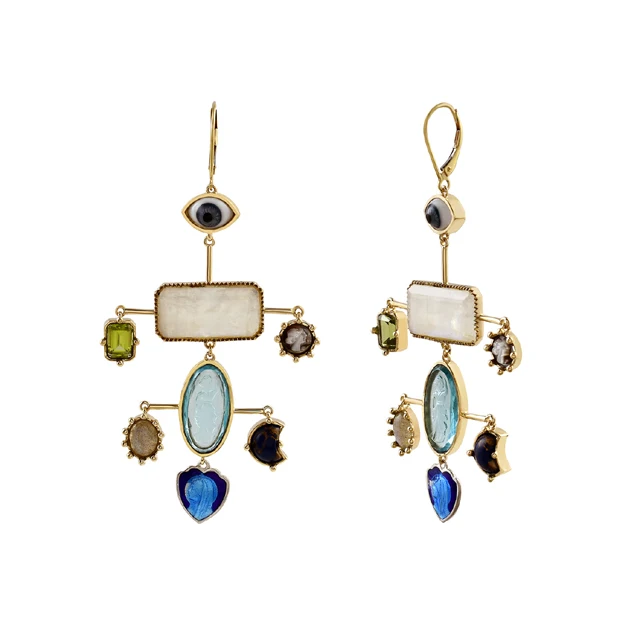 Quality Goods14K gold plated multi color gemstone 925 sterling silver jewelry wholesale manufacture silver blue topaz earring