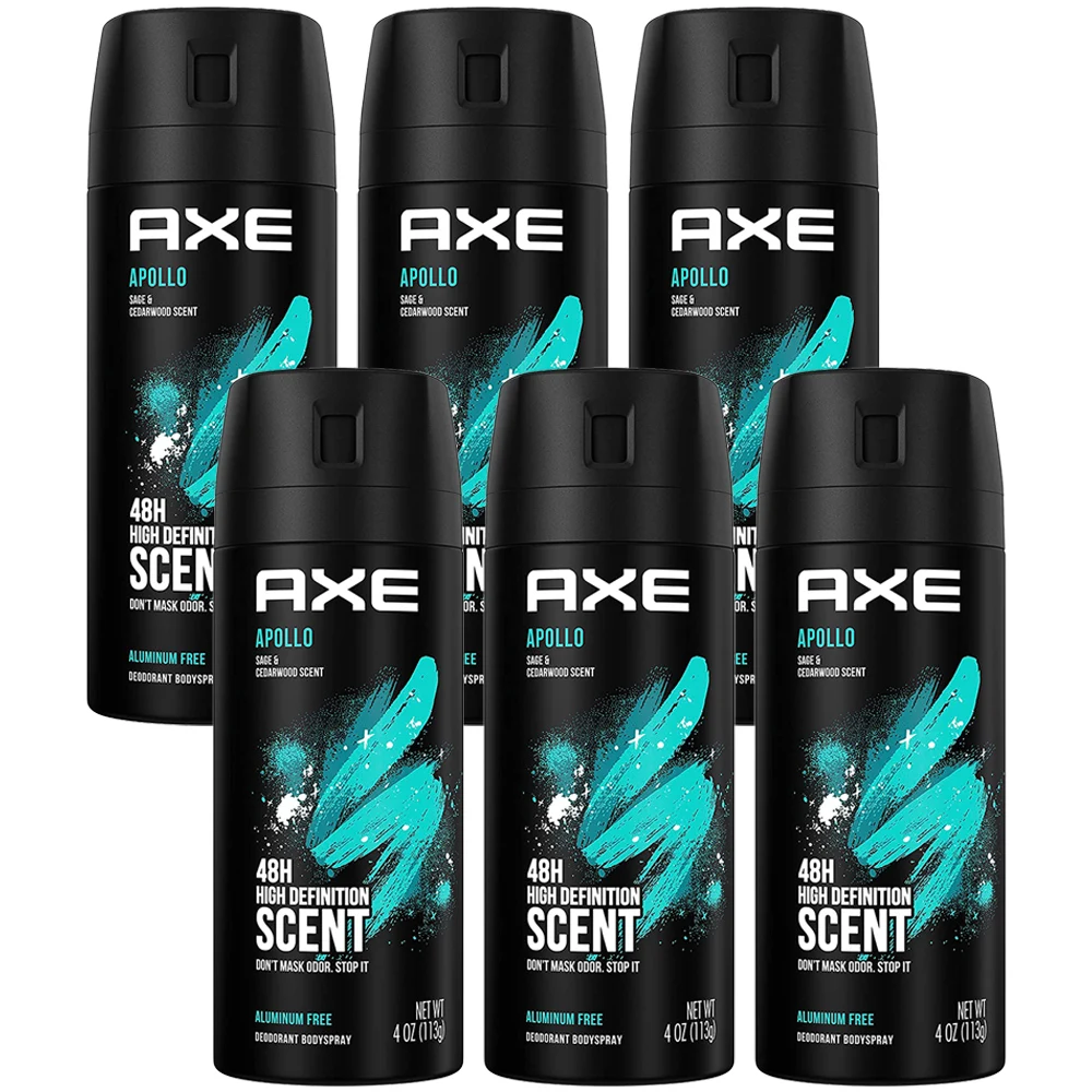 Pack of 6 New AXE Body Spray for Men Apollo 4 oz
