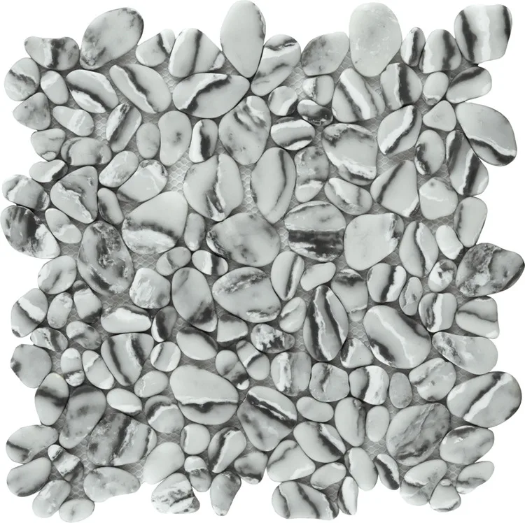 China Made Feature Wall Grey Pebble Recycled Glass Mosaic Wall Tiles glazed carrara floor tiles