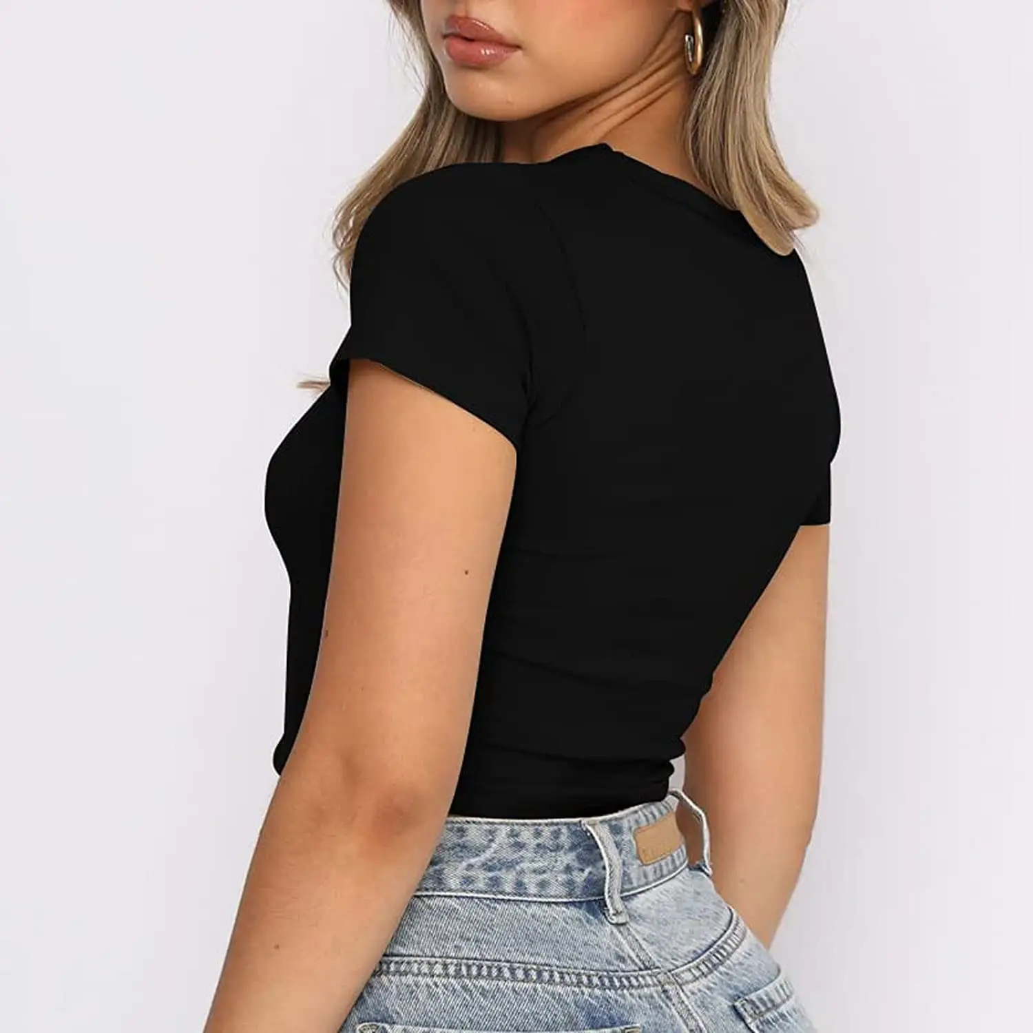 Wholesale Cheap Blank Cropped Plain T-Shirts Woman Streetwear Crop Top T Shirt