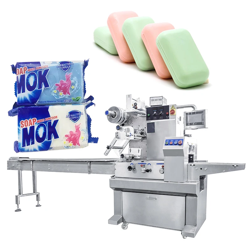 Upper-paper rotary pillow roll soap pouch packing machine