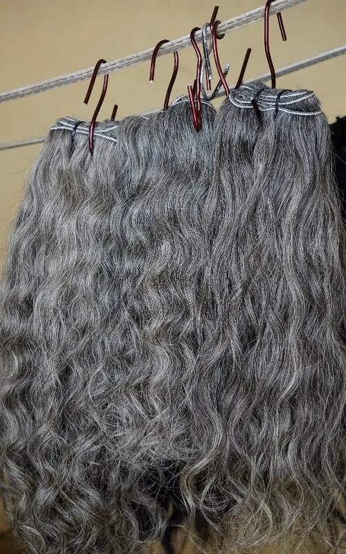 NATURAL GRAY RAW HAIR EXTENSION - RAW TEMPLE HAIR - CUTICLE ALIGNED SINGLE DONOR RAW GRAY HAIR