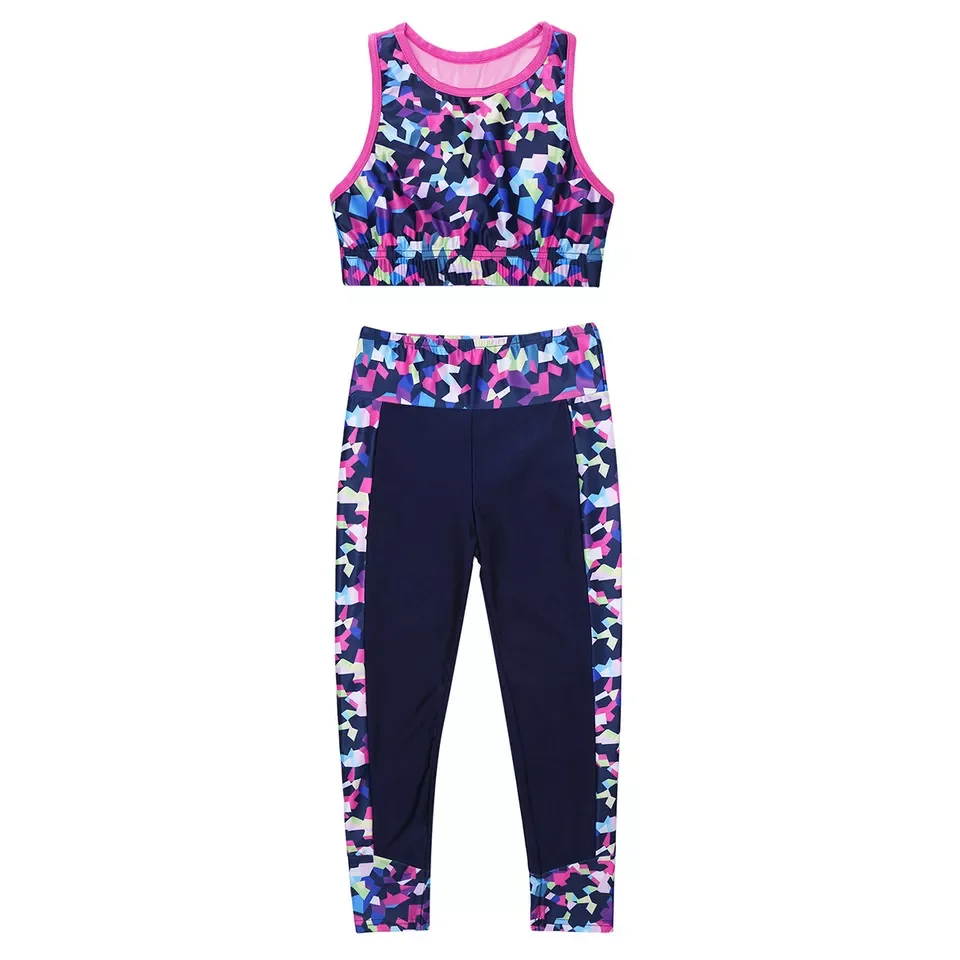 OEM with custom logo Kids Girls Tracksuits Bra Crop Tops with Print Leggings Pants Sets Gymnastics