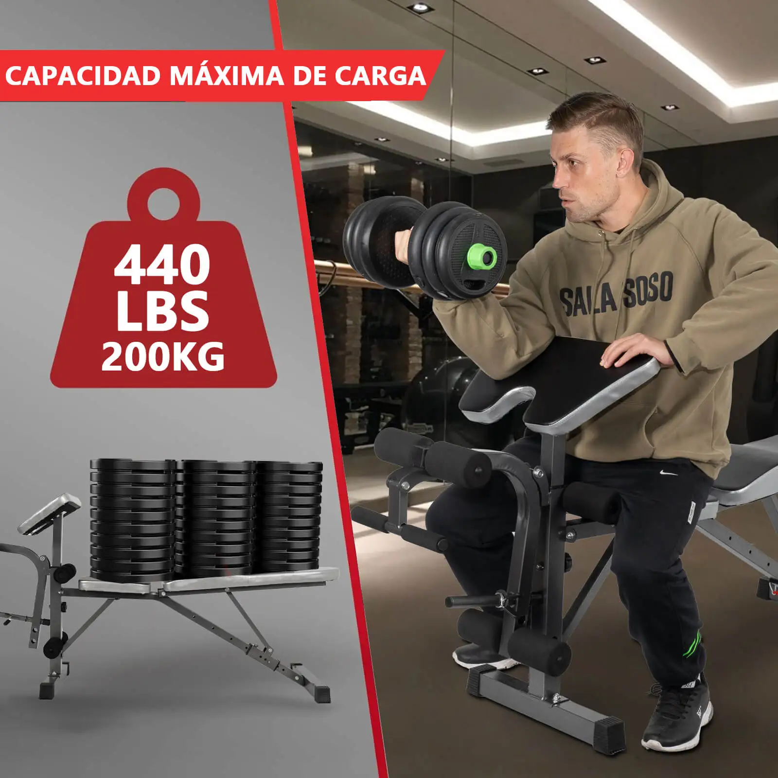 Многофункциональная Регулируемая весовая скамья 8 позиций 200 кг с мягкой подкладкой для бодибилдинга