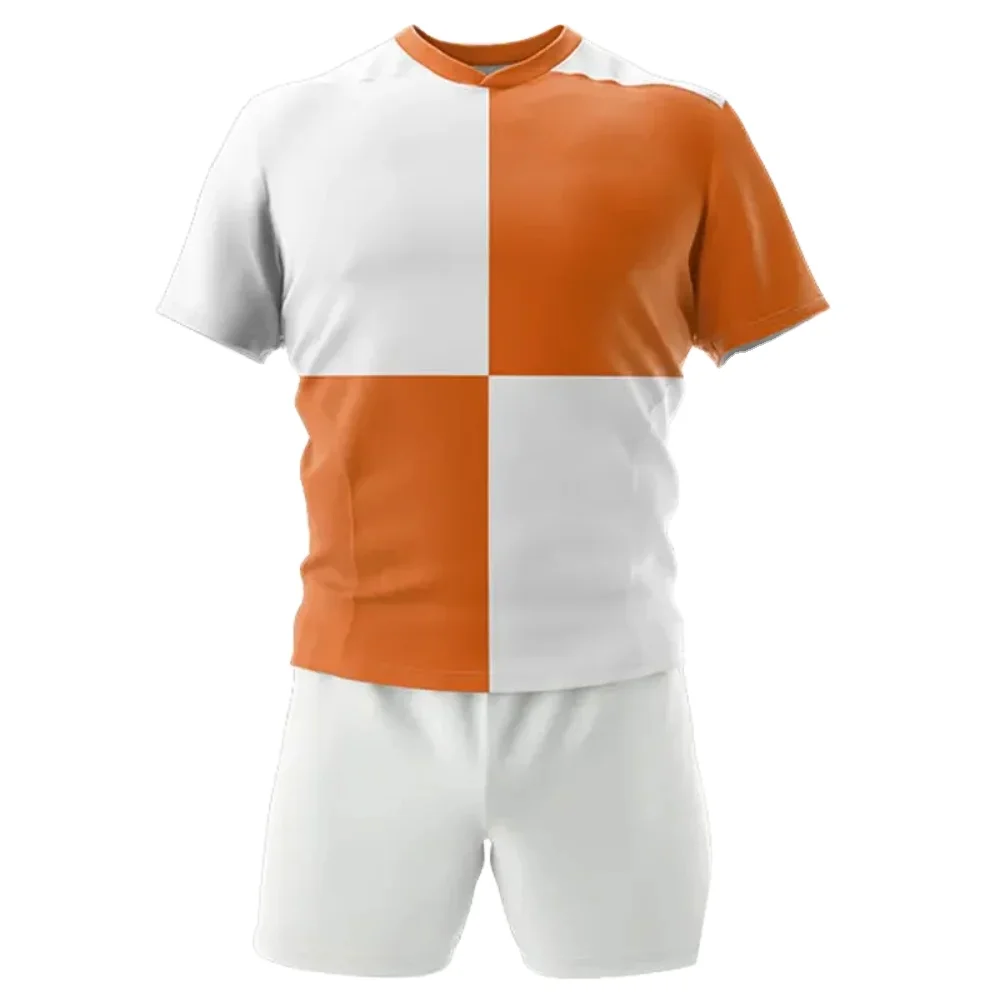 Orange White Hot Sale Thick Sublimated Latest Design High Quality Custom Rugby Shirt With Shorts Uniform Set