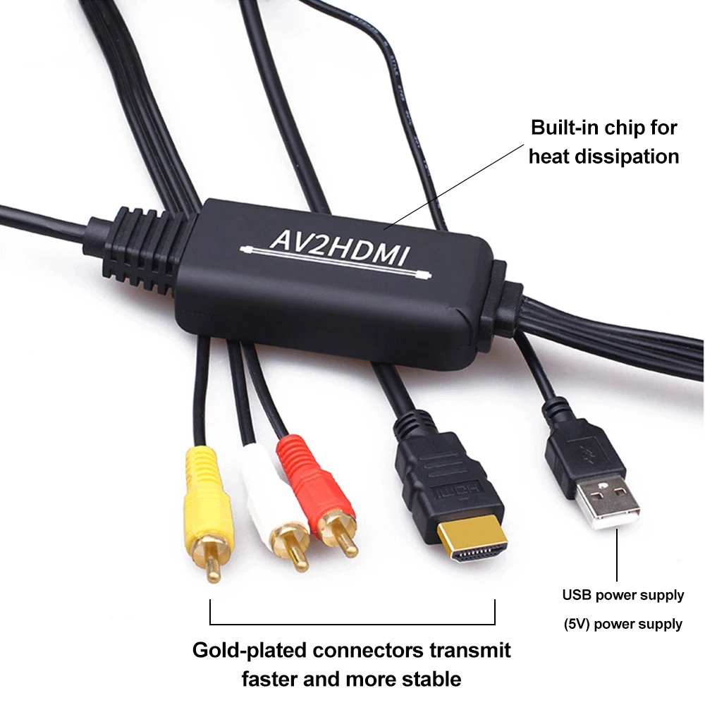 RCA Lotus AV to HDMI conversion cable set-top box DVD game console connected to high-definition monitor TV