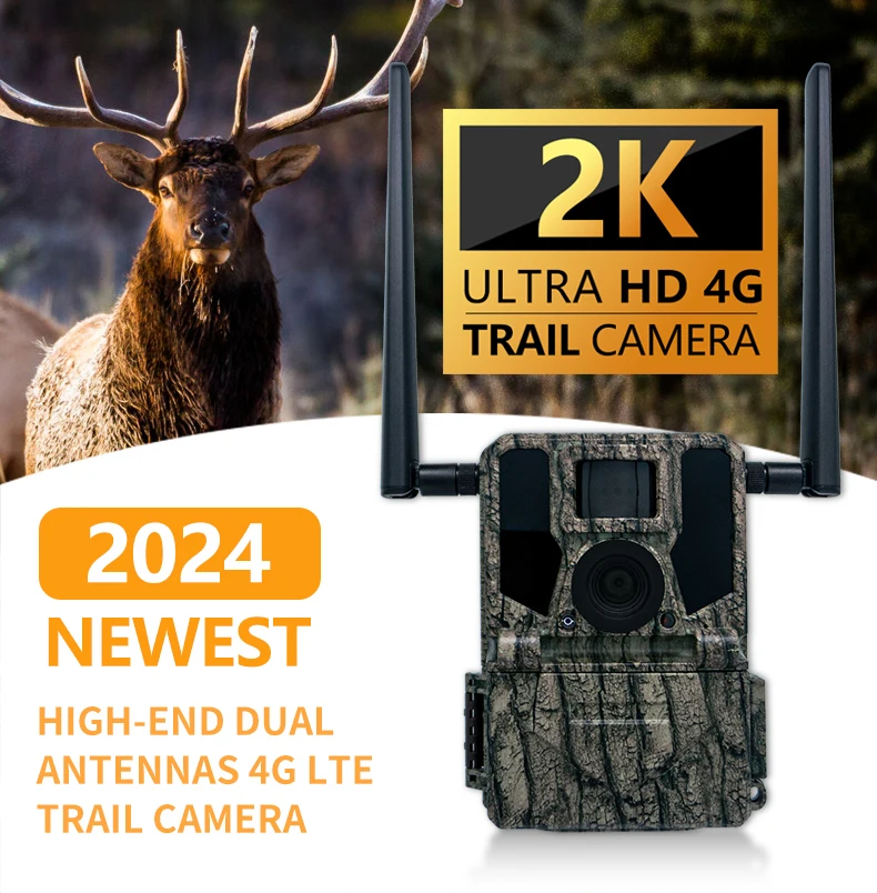 KW897 Wireless Dual-Antennas Hunting Camera GSM 4G Night Vision Remote Control Waterproof 2K Video Resolution SD Memory CMOS