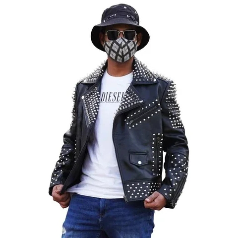 New Leather Studded Jacket Unisex Metal Spikes Wholesale Genuine Cowhide Fabric Fashion Genuine Leather Jackets Made in Pakistan