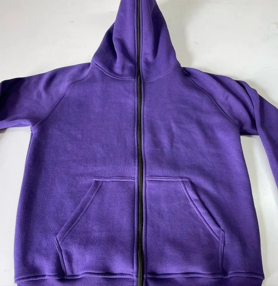 Custom 100% Cotton Heavyweight Full Face Zip Hoodie Jacket Blank Rhinestone Puff Printing Oversized Unisex Full Zip Up Hoodies