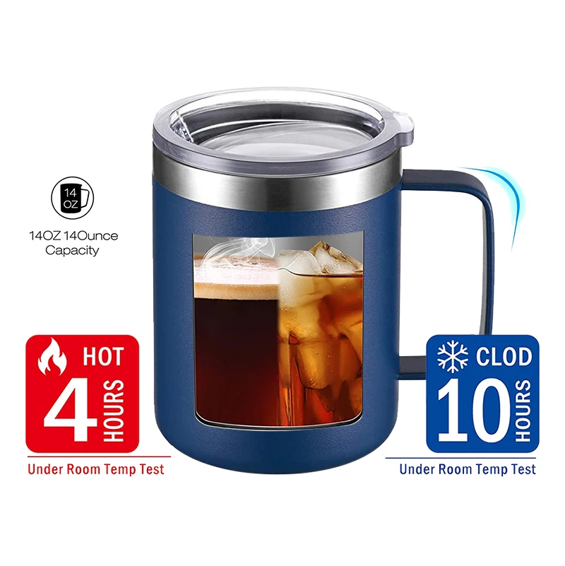 Custom Stainless Steel Double Wall Insulated Vacuum Travel Coffee Mugs With Handle