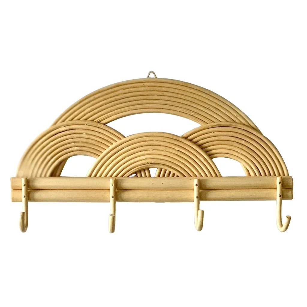 Organic Rainbow Rattan Wall Hanging Decor Rack Clothes Rack bedroom decor items hooks for clothes home accessories