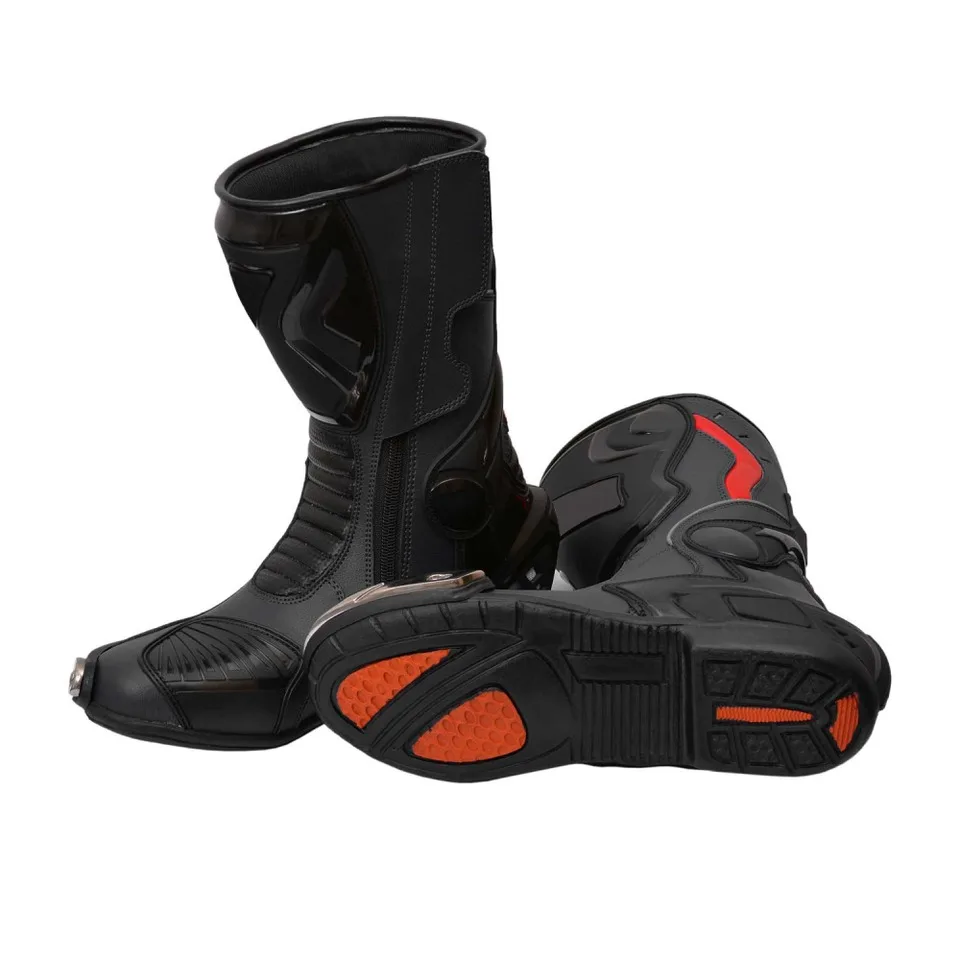 New Design Racing Motorcycle Shoes Breathable Breathable Leather Biker Motorbike Shoes Genuine Leather PVC Waterproof