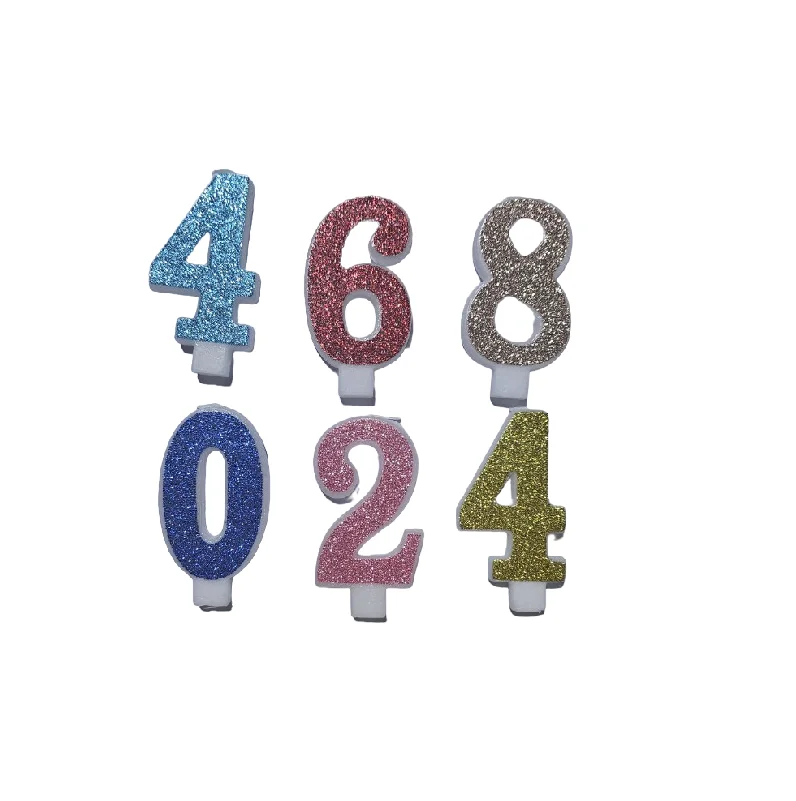 Colorful Birthday Candles No.0.2.4.6.8  Luxury Glitter Birthday Number Cake Candles  - Ready to export
