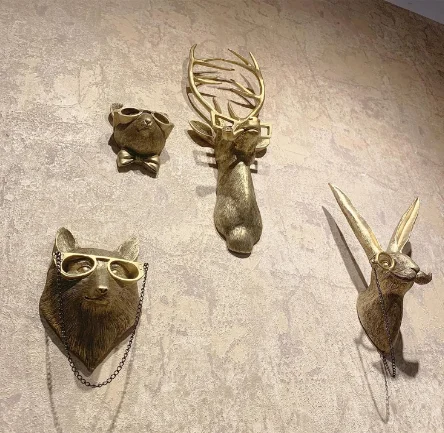 Cast Metal Wall Mounted Animal Head Home Decorative Animal Heads Wall Decor Faux Deer Head Animal Sculptures Wall Decor