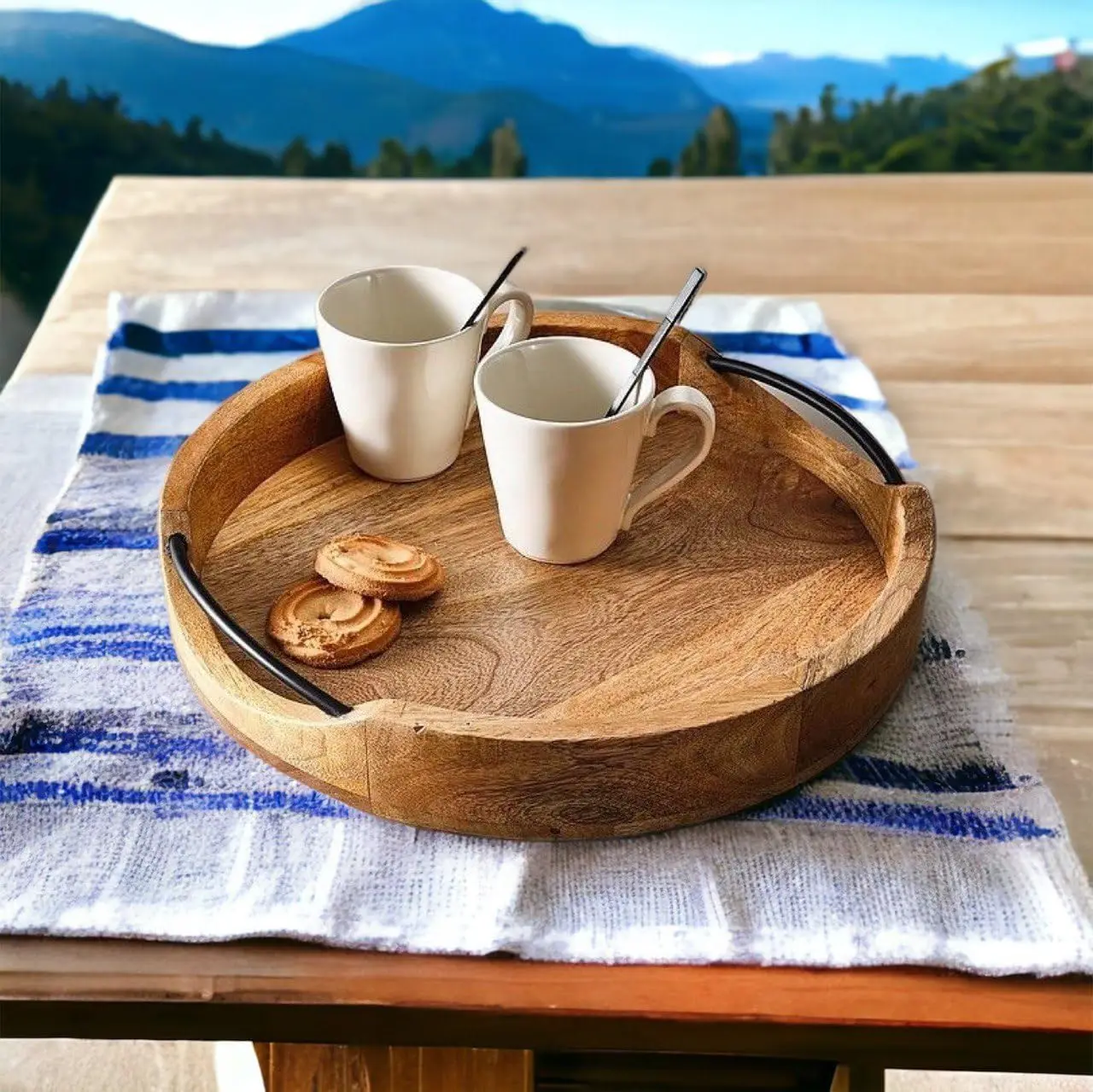New Collection Mango Wooden Serving Tray for Coffee Tea Drinks for Living Room and Restaurant Use from Indian Supplier