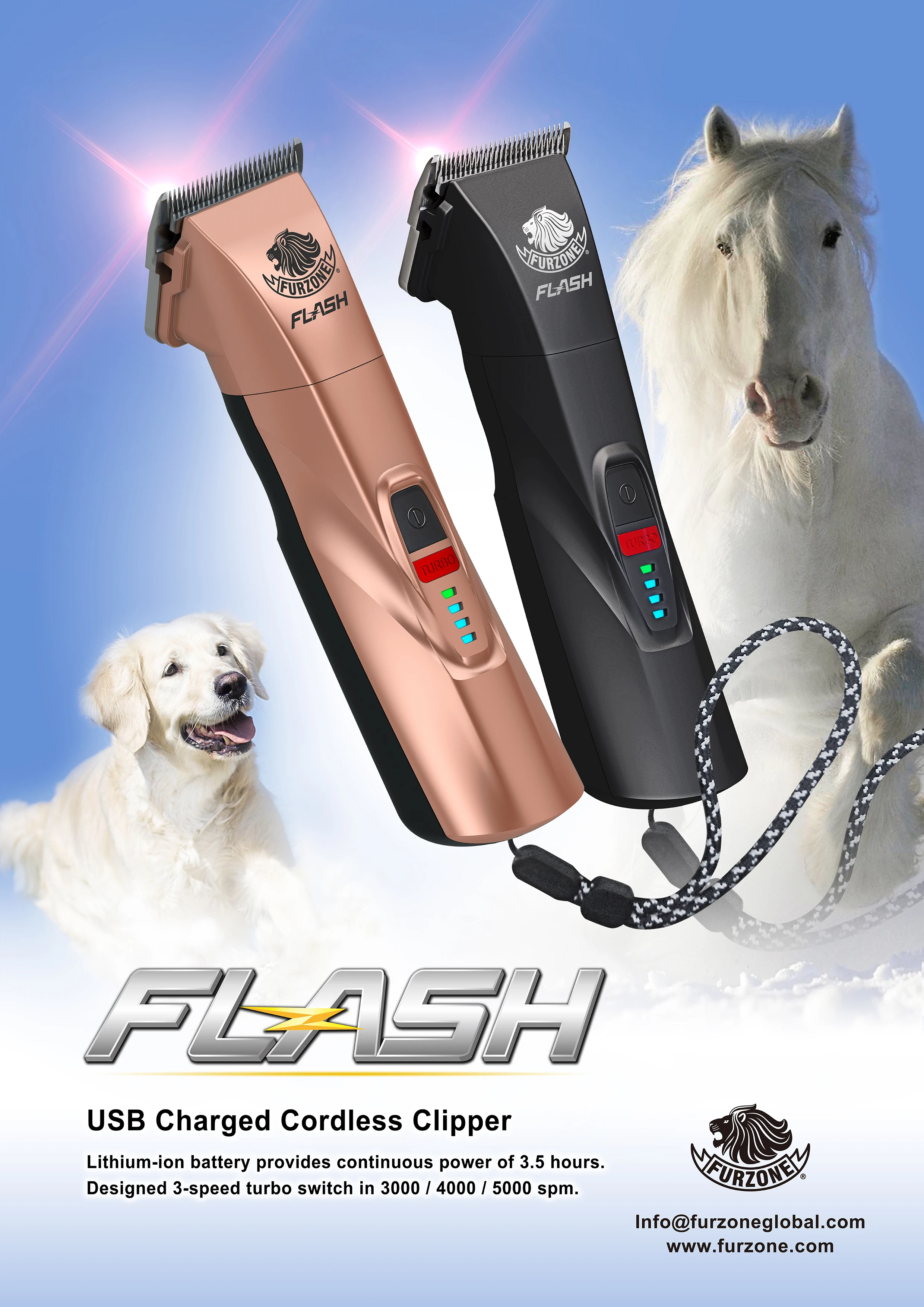 Furzone FLASH Professional Electric Pet Matt Black Clipper