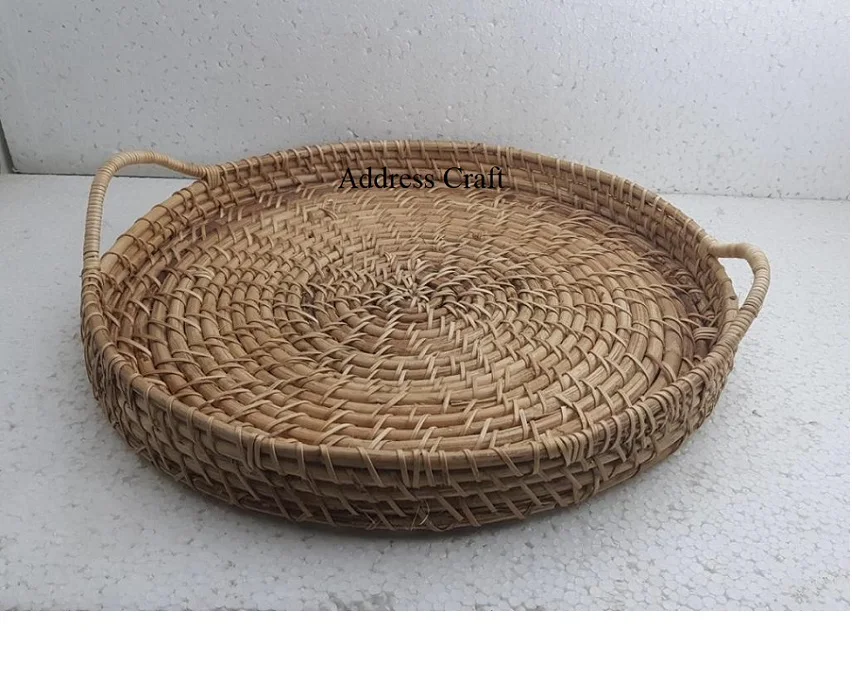 Elegant Style Best Price Hand Woven Rattan Tray Indian Handmade Wicker Serving Tray Round Shape Rattan Bamboo Tray At Best Price