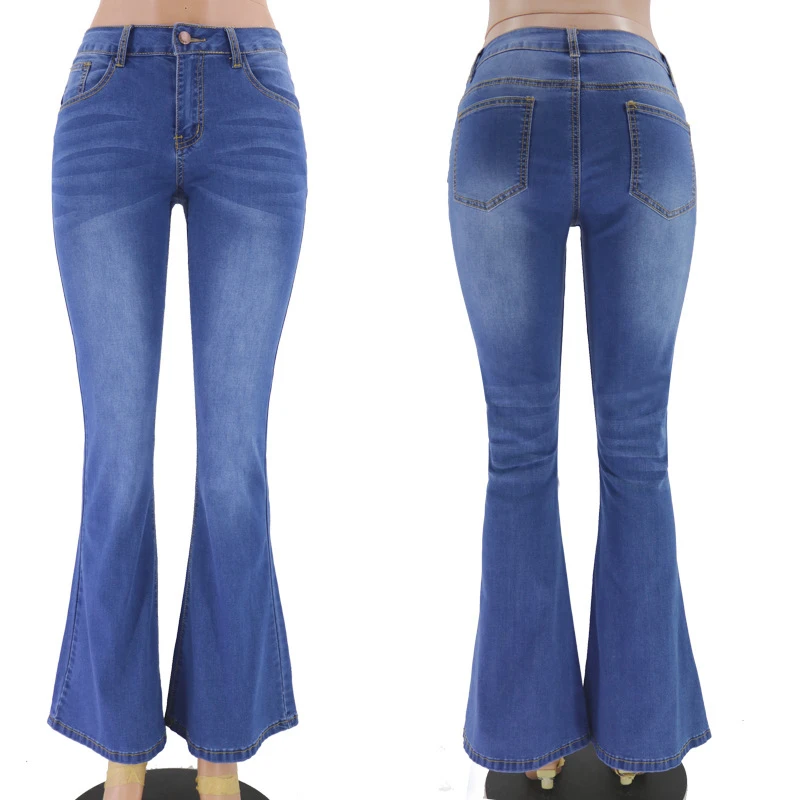 Elastic Low Waist Skinny Butt Lift Women Flared Jeans Elastic Jeans Washed Cowboy Denim Pants Vintage OEM Breathable Cheap Price